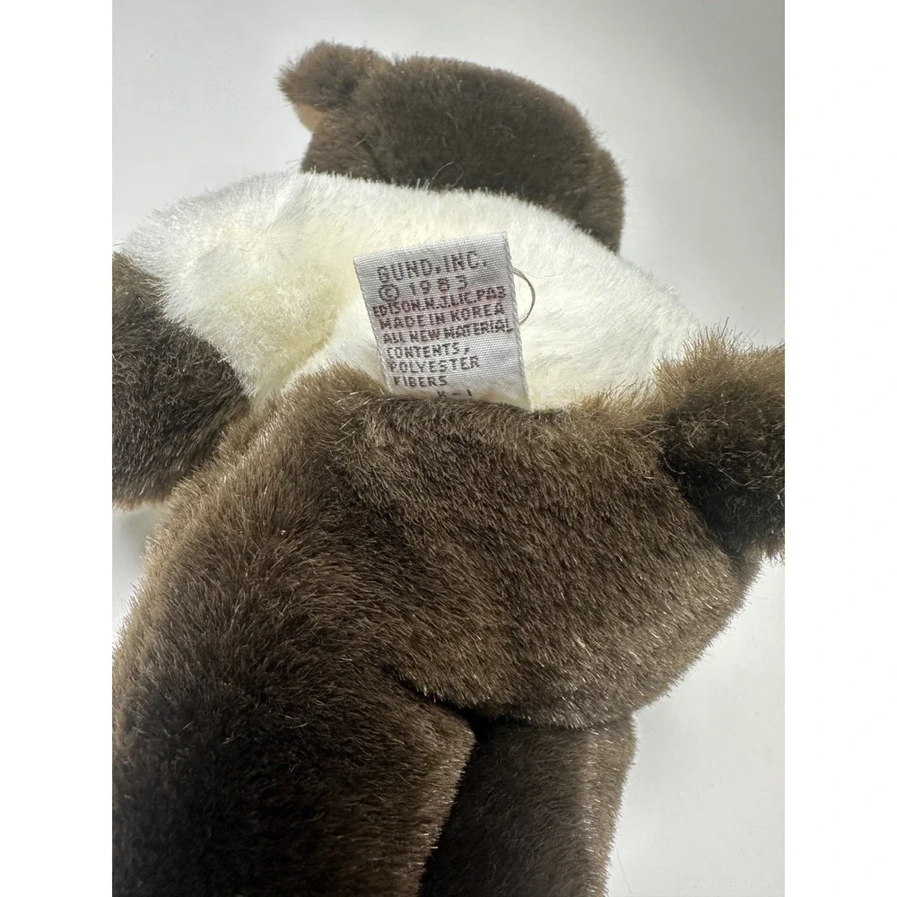 Vintage 1983 Gund Teddy Bear Brown White Red Bow‎ Tie Plush Stuffed Animal